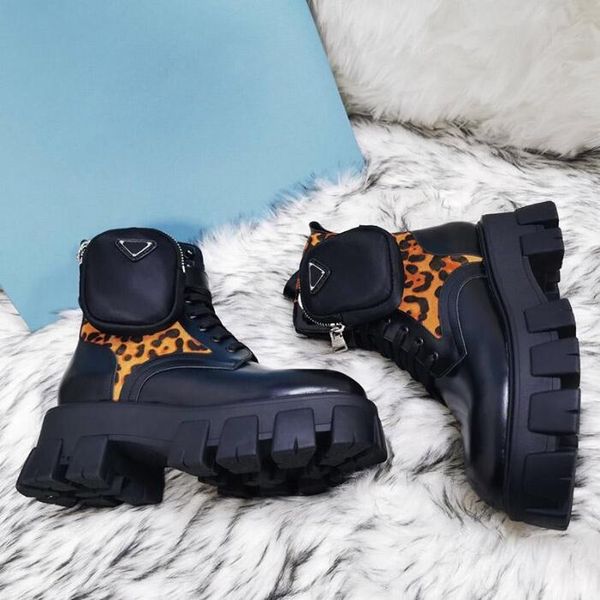 

2022 new men women rois boots designers ankle martin boot leather nylon removable pouch bootie military inspired combat shoes original box s, Black