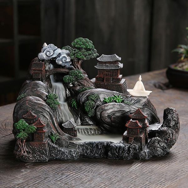 

smoke waterfall backflow incense burner fountain burners holder resin censer mountain river with trees handicrafts gif fragrance lamps