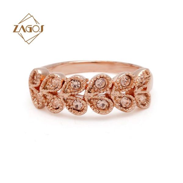 

wedding rings 5/6 size leaf crystal copper ring wedding/party/ anniversary trendy rose gold 18.5x6mm tr0020, Slivery;golden