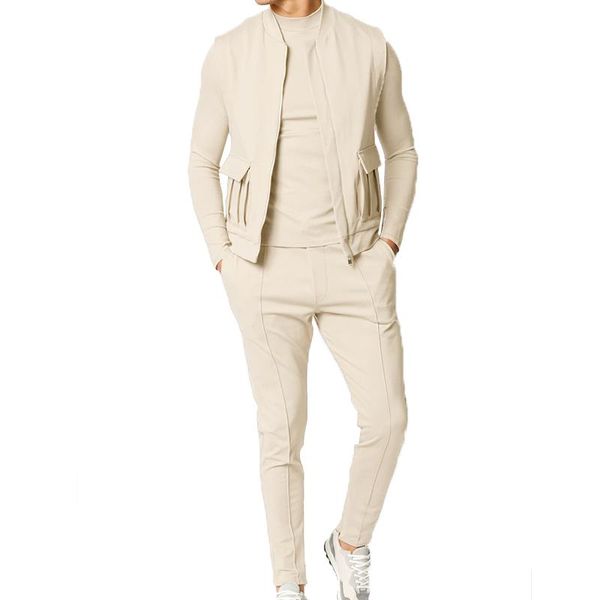 

men's tracksuits 3 pieces men sets zipper tracksuit spring sporting suit vest+sweatshirt+pants plus velvet sportswear male clothing, Gray