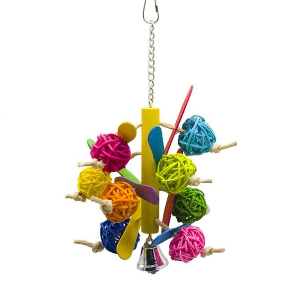 

other bird supplies 1pcs small and medium parrot toy cylindrical rattan ball colorful wood climbing biting cage decoration