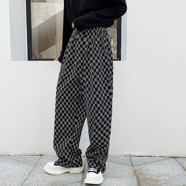 

men's pants woolen trousers autumn and winter thickened korean fashion couples with the same casual large size plaid, Black