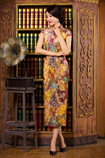 

ethnic clothing shanghai story gold 2021 cheongsam dress vintage qipao evening chinese traditional velvet, Red