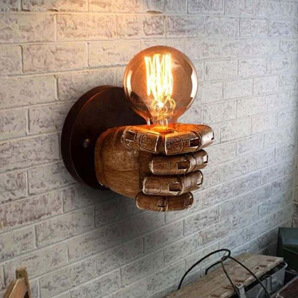 

wall lamp e27 led creative retro antique resin fist european style bar restaurant cafe decorative light left and right hand