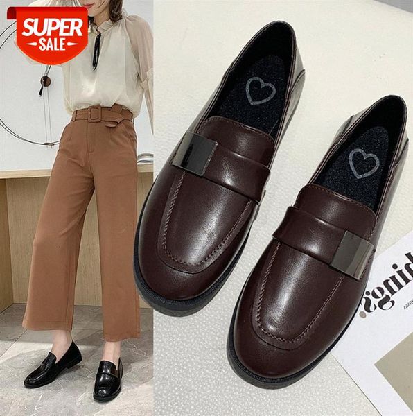 

british style small leather shoes women's retro two-wear thick-heeled single square-toe shallow mouth loafers #bo8d