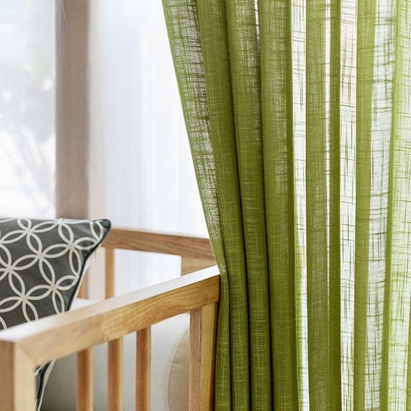 

curtain & drapes american country style green cotton flax sheer fbrics window treatment curtains for living room cortina tulle my328-30