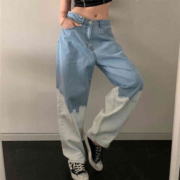 

jeans new summer vintage wide leg jeans woman harajuku long trousers cowboy female loose streetwear denim pants je002, Blue