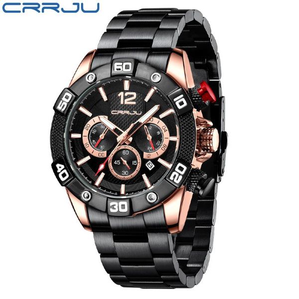 

wristwatches crrju mens watches relogio masculino business black male watch waterproof chronograph wrist for men, Slivery;brown