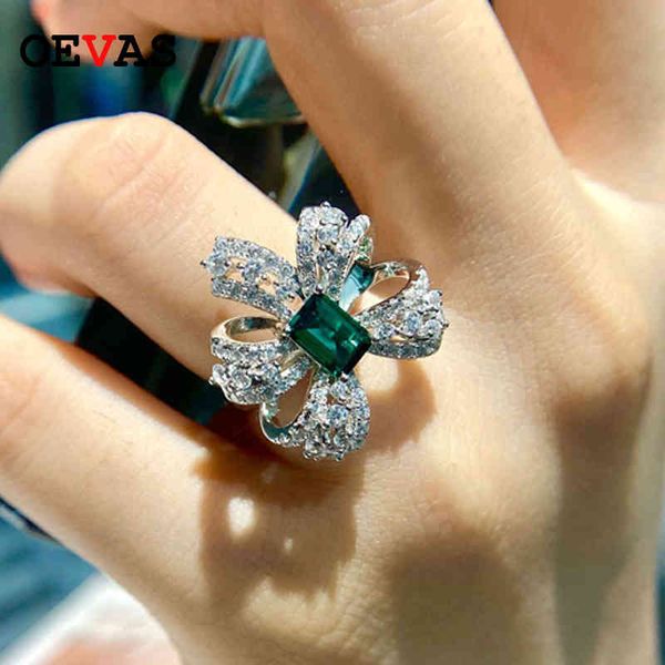 

oevas 100% solid silver 925 jewlery bowknot 5x7mm emerald created moissanite rings for women wedding bands fine jewelry ring, Slivery;golden