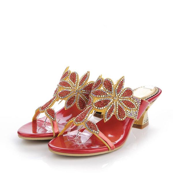 

slippers women thick high heel flower rhinestone hollow casual horse shoes, Black