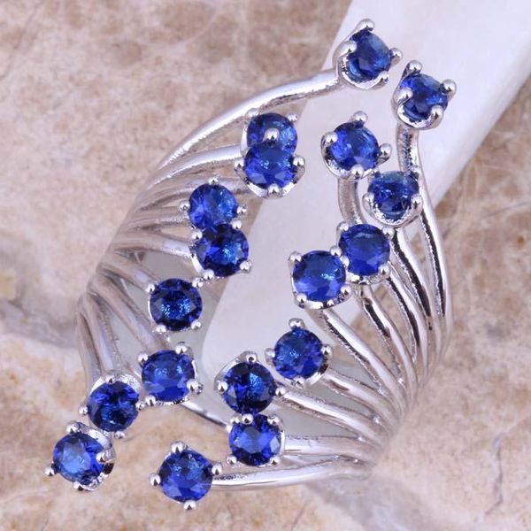 

cluster rings fetching blue cubic zirconia silver plated ring size 5 / 6 7 8 9 10 s0450, Golden;silver