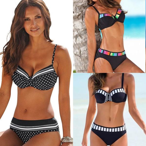 

rinabe push up bikini dot print swimsuit women biquini stripe swimwear v neck set bathing suit 2021 beach women's, White;black
