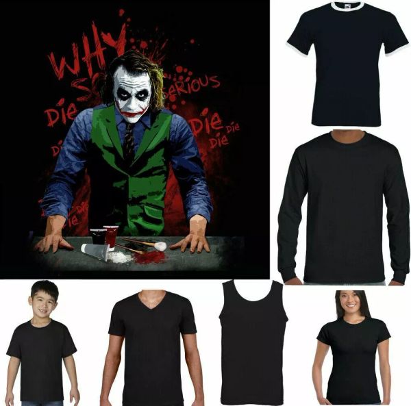 

Why so serious T-Shirt Joker Batman Heath Ledger Dark Knight Funny, White;black