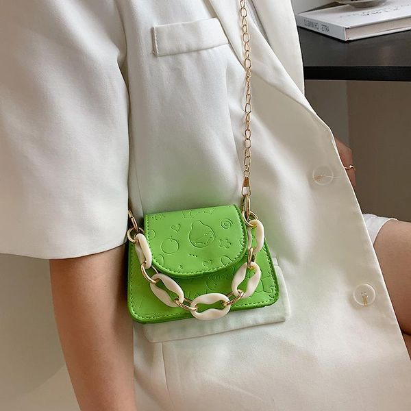 

embossed square bag one-shoulder on the new messenger color small 2021 western style chain contrast smal uklcb