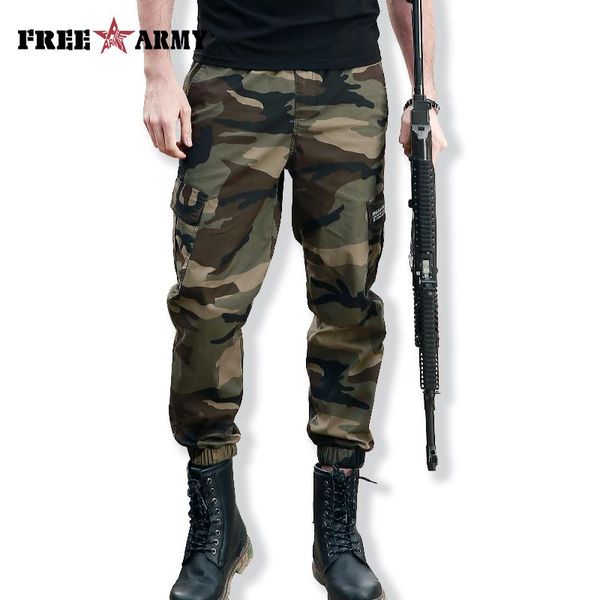 

rmy brand military men pants stretch combat swat tactical male camo jogger elastic waist casual trousers man men's, Black