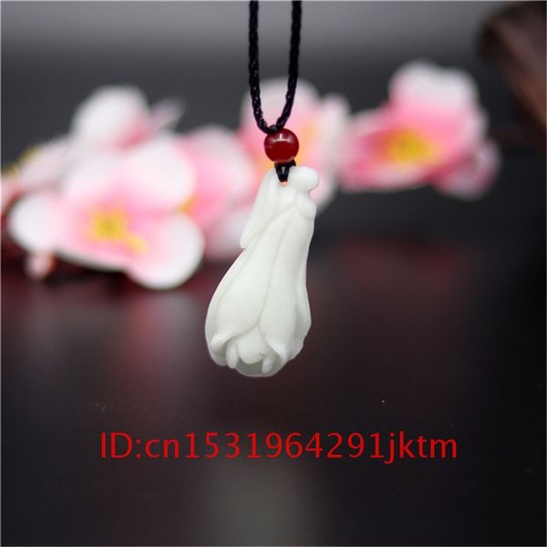 

charm magnolia pendant gifts jewelry natural necklace for white men flower jade fashion amulet chinese accessories carved, Slivery;golden