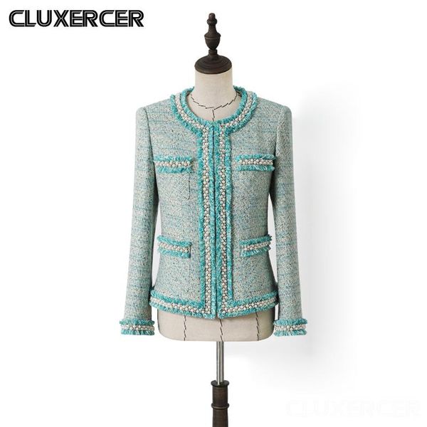 

women's jackets 2021 autumn winter tweed jacket coat women casual beading long sleeve fringed trim woolen tassels, Black;brown