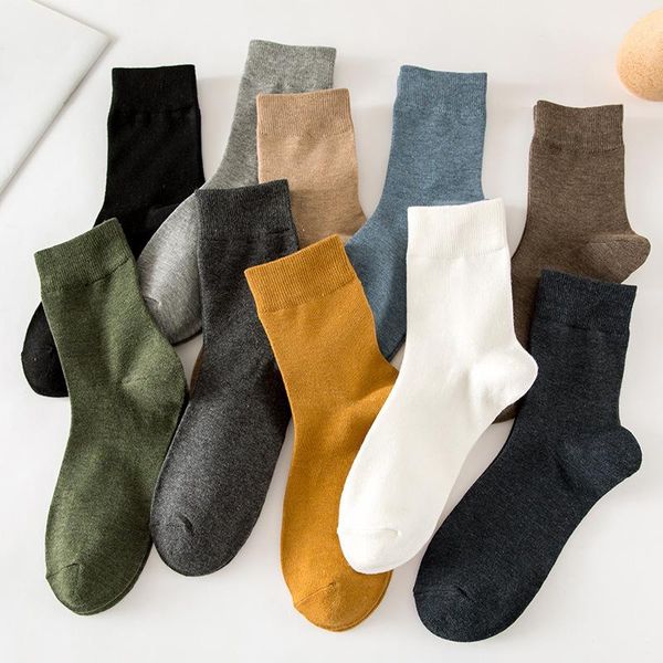 

men's socks mid-tube autumn/winter pure color cotton classic sports leisure business, Black