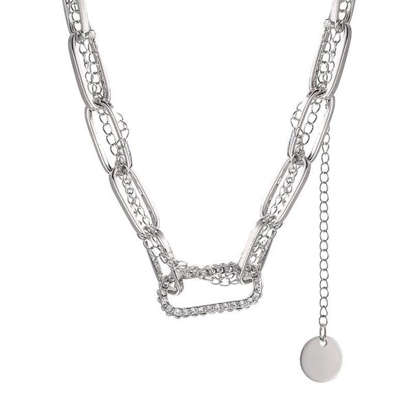 

hyperbole double layered winding coin pendant neckalce titanium steel chunky cuban chain for women men jewelry hip hop necklaces, Silver