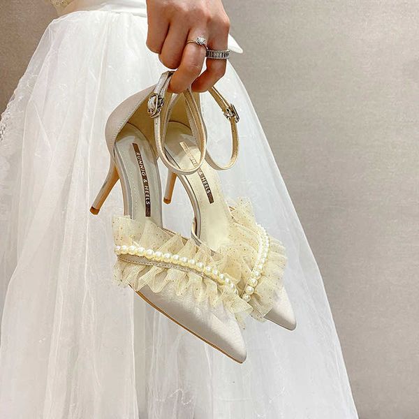 

women's sandals 858-8 high heel's spring and summer 2022 pearl lace flower temperament casual single shoes, Black