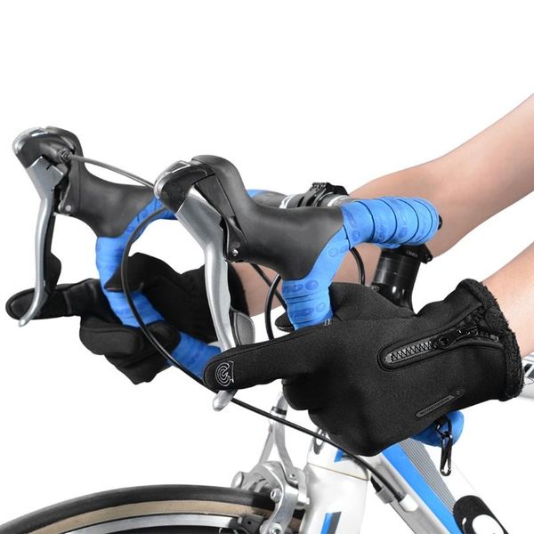 

winter thermal fleece bike cycling gloves touch screen bicycle full finger mitte, Black