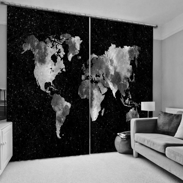 

curtain & drapes 3d map design wall po curtains black blackout living room bedroom silk window