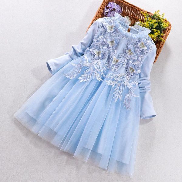 

girls princess dress 2021 autumn winter elegant girl kids long sleeve pink blue birthday party christmas children clothing girl's dress, Red;yellow