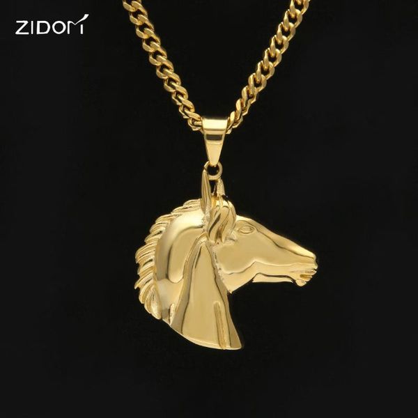 

pendant necklaces gold color men hiphop horse head shape stainless steel 27.5inch long link chain necklace fashion jewelry, Silver