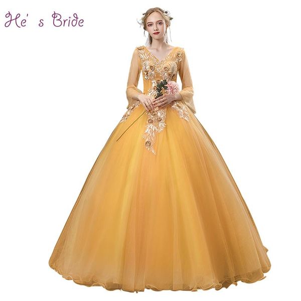 

party dresses he's bride deep v-neck long sleeves ball gown evening dress for women formal prom elegant banquets custom made vestidos, White;black