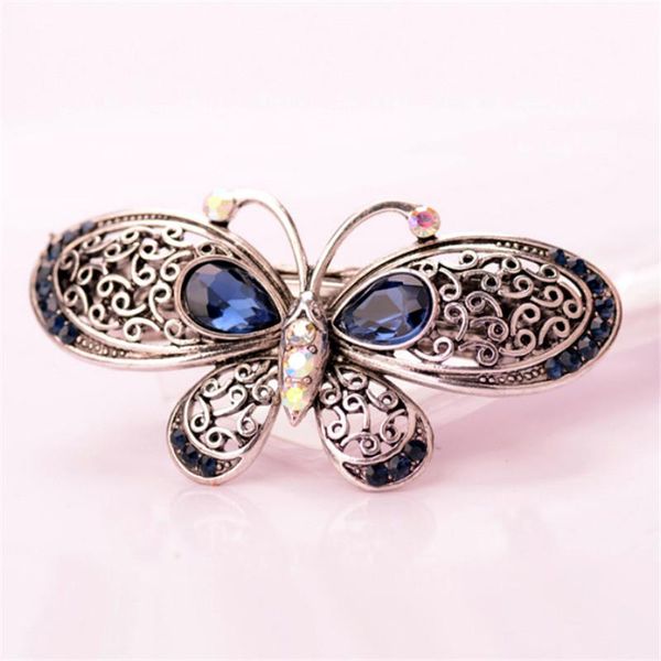 

hair clips & barrettes fashion rhinestone crystal big butterfly ladies girls plated gun black metal clip retro jewelry accessories, Golden;silver