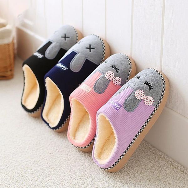 

slippers women winter warm plush cartoon lovers home floor slipper anti-slip female indoor soft shoes ladies footwear, Black
