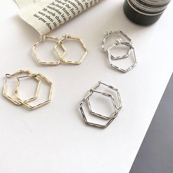

stud retro polygon earrings minimalist lrregular no pierced ears ear clip for women geometry cold wind fashion studs jewelry, Golden;silver