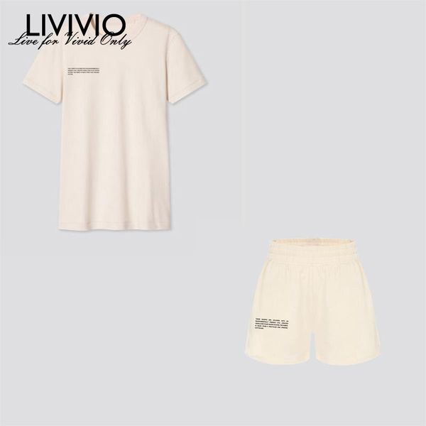 

women's t-shirt [livivio] summer tracksuits womens two peices set leisure outfits 100% cotton t-shirts high waist shorts candy color cl, White