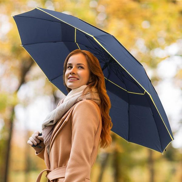 

umbrellas 130cm double laye umbrella rain women 4folding strong windproof large men quality black portable