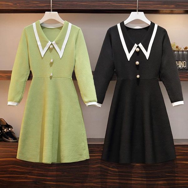 

casual dresses 5xl plus big size women clothing 2021 spring autumn winter korean loose thin black green cute sweet party dress female a5358, Black;gray