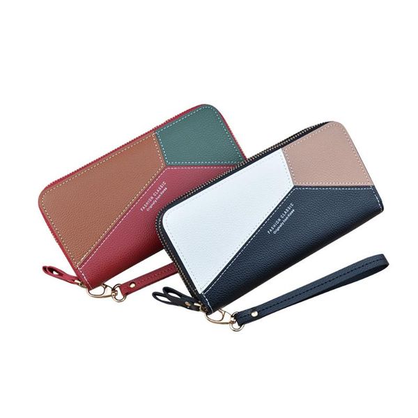 

wallets women bifold wallet leather clutch card holder ladys geometric patchwork purse ladies fashion long handbags, Red;black