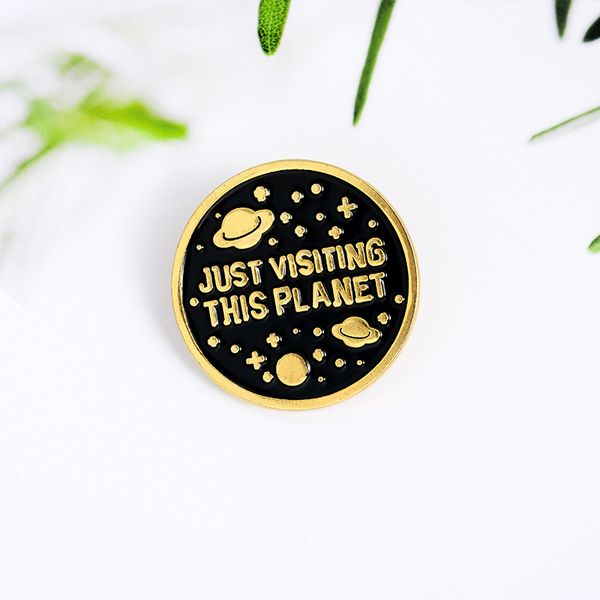 

just visiting this planet small funny enamel brooches pins for women girl men christmas gift demin shirt decor brooch pin metal kawaii badge, Blue