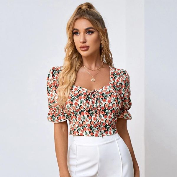 

women's blouses & shirts summer cross border temperament bubble sleeve middle shirt wear blouse women, White