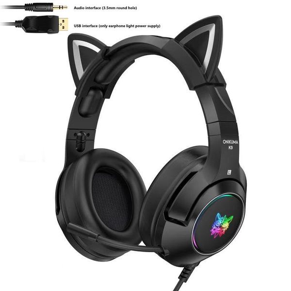 

wired headset gamer black cat ear ps4 phone pc with microphone 3.5mm gaming for overear headphones & earphones