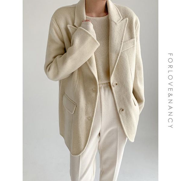 

women's wool & blends temperament of qiu dong in 2021 the high-end suit cloth coat double-sided cashmere women windbreaker, 88309, Black