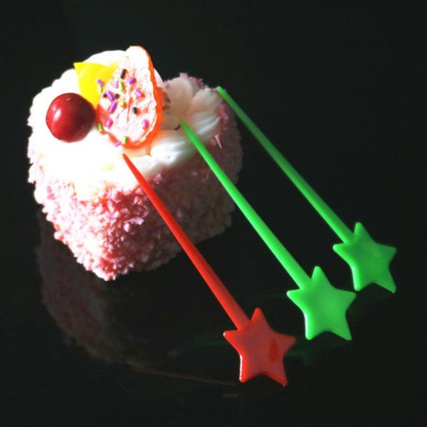 

pcs/set five-pointed star home dining disposable plastic cake fruit fork picks skewer set random color forks