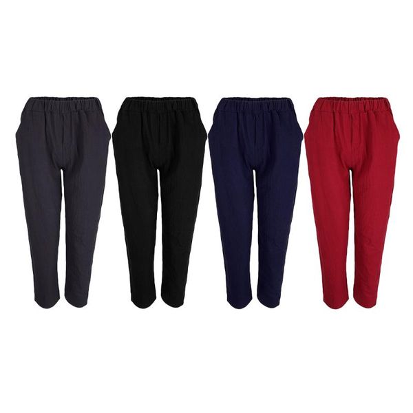 

yoga outfits women loose solid cotton linen high waist harem pants with pockets, White;red