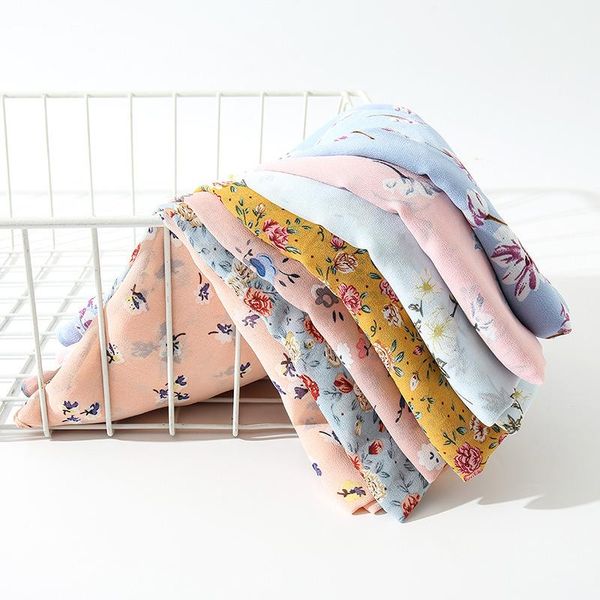 

scarves charmgo selling printed floral chiffon scarf hijab lightweight long shawl women muslim turban wrap180*70cm, Blue;gray