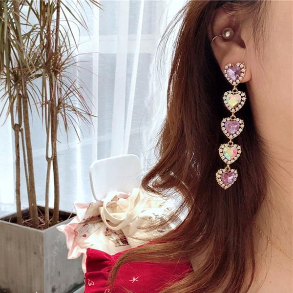 

dangle & chandelier colourful crystal heart shape long earrings big rhinestone luxury drop earring for women 2021 wedding jewelry party gift, Silver
