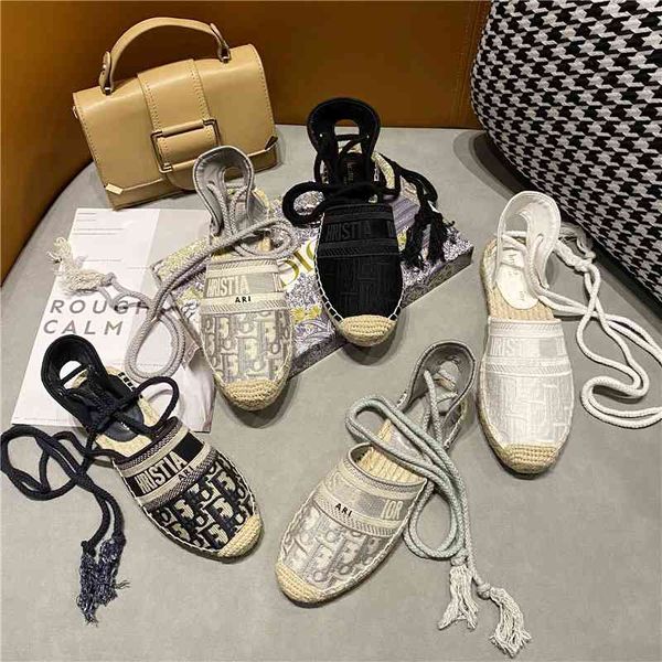 

family baotou fisherman's 2021 straw hemp rope embroidery thick soled shoes women's hollow strap roman sandals, Black