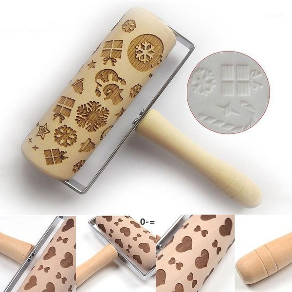 Matten Pads Push-Stil Weihnachten Prägung Nudelholz Gedruckt Cookie Teig Stick Fondant Werkzeug Backen Nudel Kuchen Gravierte Roller JJB10896