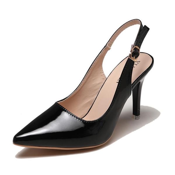 

sandals 2021 women high heel slingback stiletto heels pumps ankle strap pointed toe slip on party wedding ladies dress shoes 35-, Black