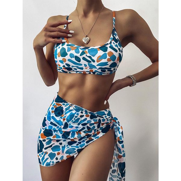 

3 piece swimsuit cropped bikini set with cover up 2021 three pieces suit for ladies swimwear swimwear women 3 pieces