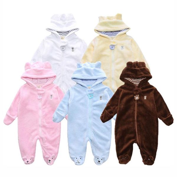 

footies bule brown baby winter overalls girls costume hooded autumn born clothes wool rompers boys jumpsuit infant clothing, Blue
