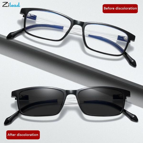

sunglasses zilead pochromic anti-blue light glasses retro sqaure change color driving flat mirror optical eyeglasses women men, White;black